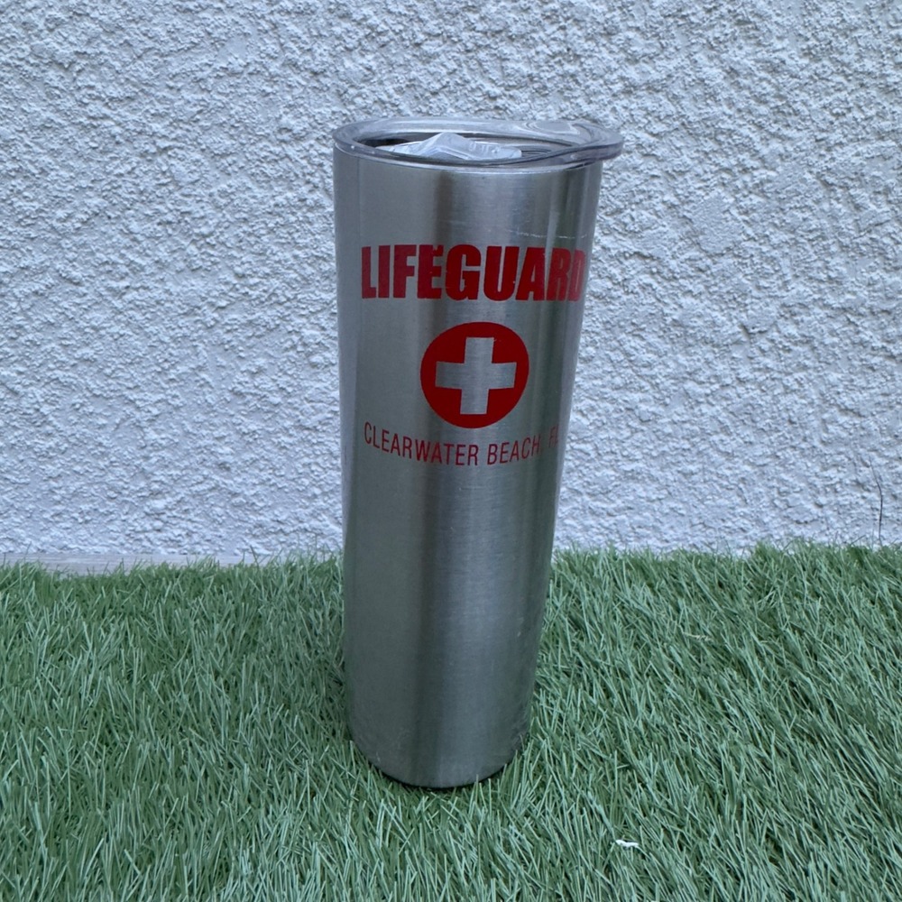 Freez Lifeguard Tumbler Clearwater Beach FL Stainless Steel Insulated Cup Silver